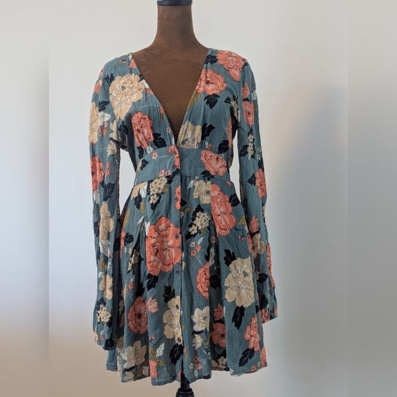 Billabong Your Love Skater Mini Dress In Sugar Pine Green Floral Flowy Rayon S - Picture 2 of 9